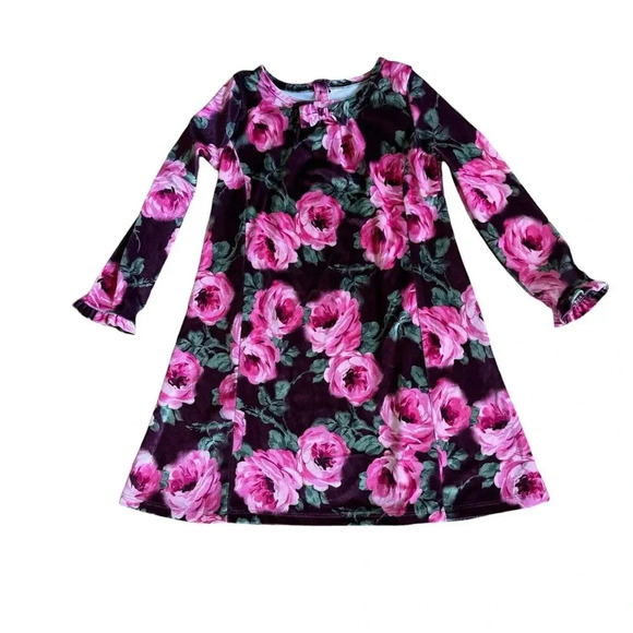 Gymboree Pink Mauve Roses Floral Crush Velvet Dress 3/4 Sleeve 5T - Picture 1 of 5